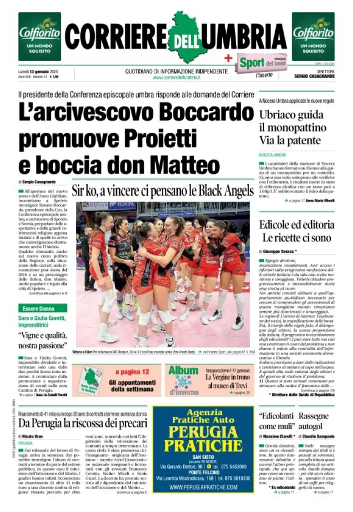 Prima-pagina-corriere umbria-del-2025-01-13